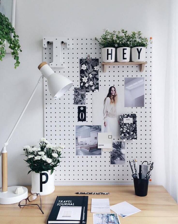 Pegboard organisation idea work from home Ways to decorate your desk to motivate you while working from home 91983923 2703548103210511 4215296176645210112 n