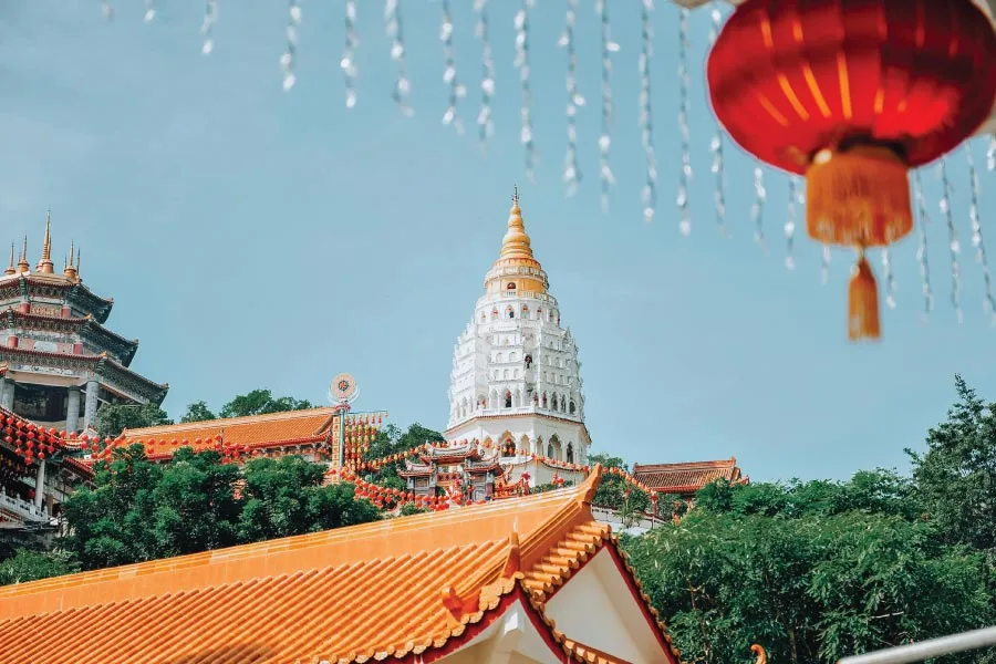 traditional architecture and building of a temple with a pagoda