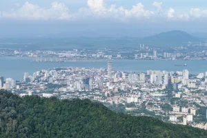 aerial view of two cities separated by the straits